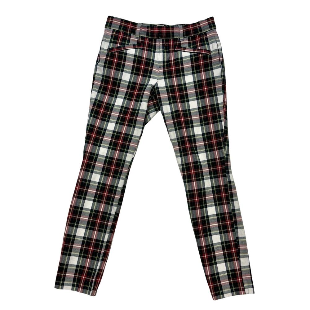 Gap Plaid Pants Tartan White Red Green Signature Skinny Ankle Pants Size 0